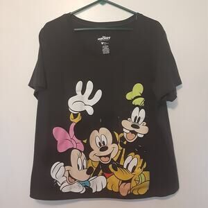 Disney Mickey And Friends Womens 3X Black Short Sleeve Goofy Pluto Minnie Mickey